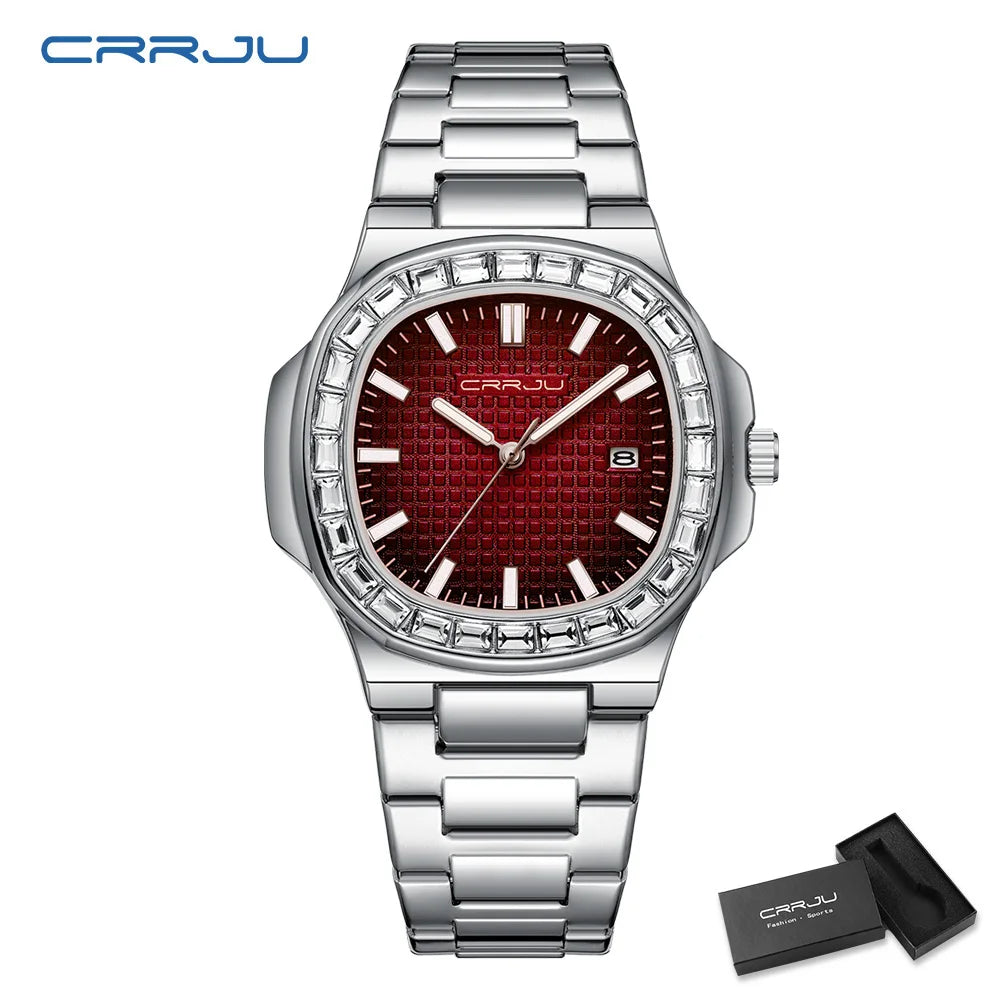 CRRJU Luxury Men’s Stainless Steel Quartz Watch – High-Quality Fashion Wristwatch with Calendar Display