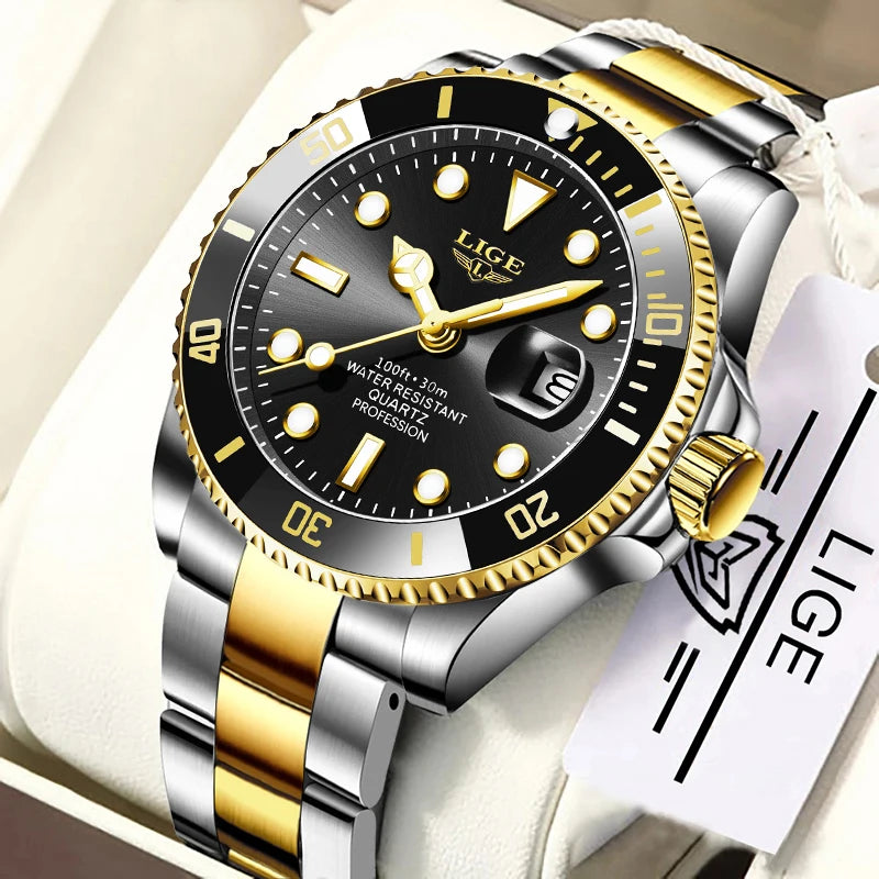 LIGE Men’s Luxury Diver Watch – Waterproof Sport Quartz Wristwatch with Date DisplayMen’s Sport Quartz Watch