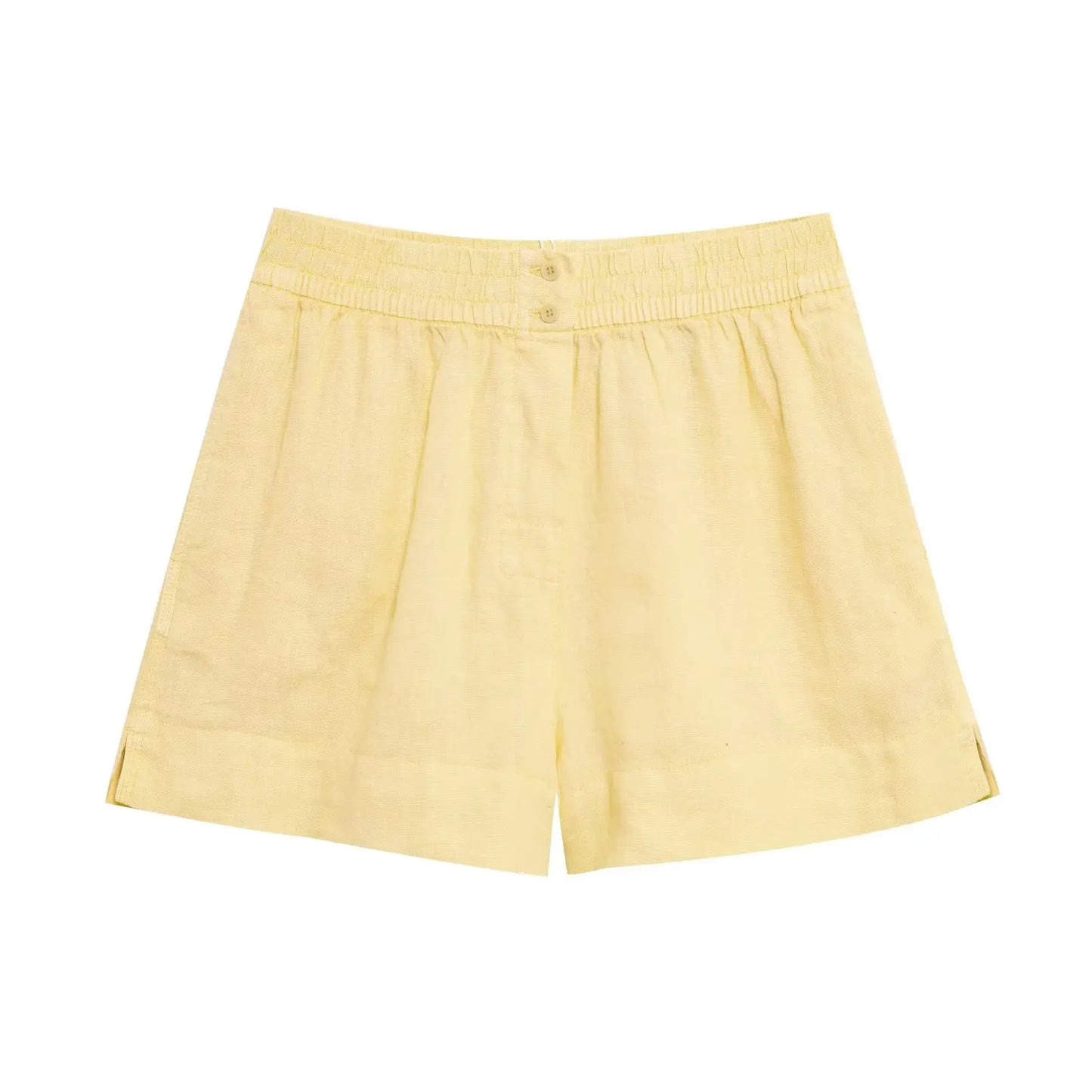 Women’s Casual Yellow 2-Piece Set – V-Neck Long Sleeve Top & Shorts Outfit for Spring/Summer 2025