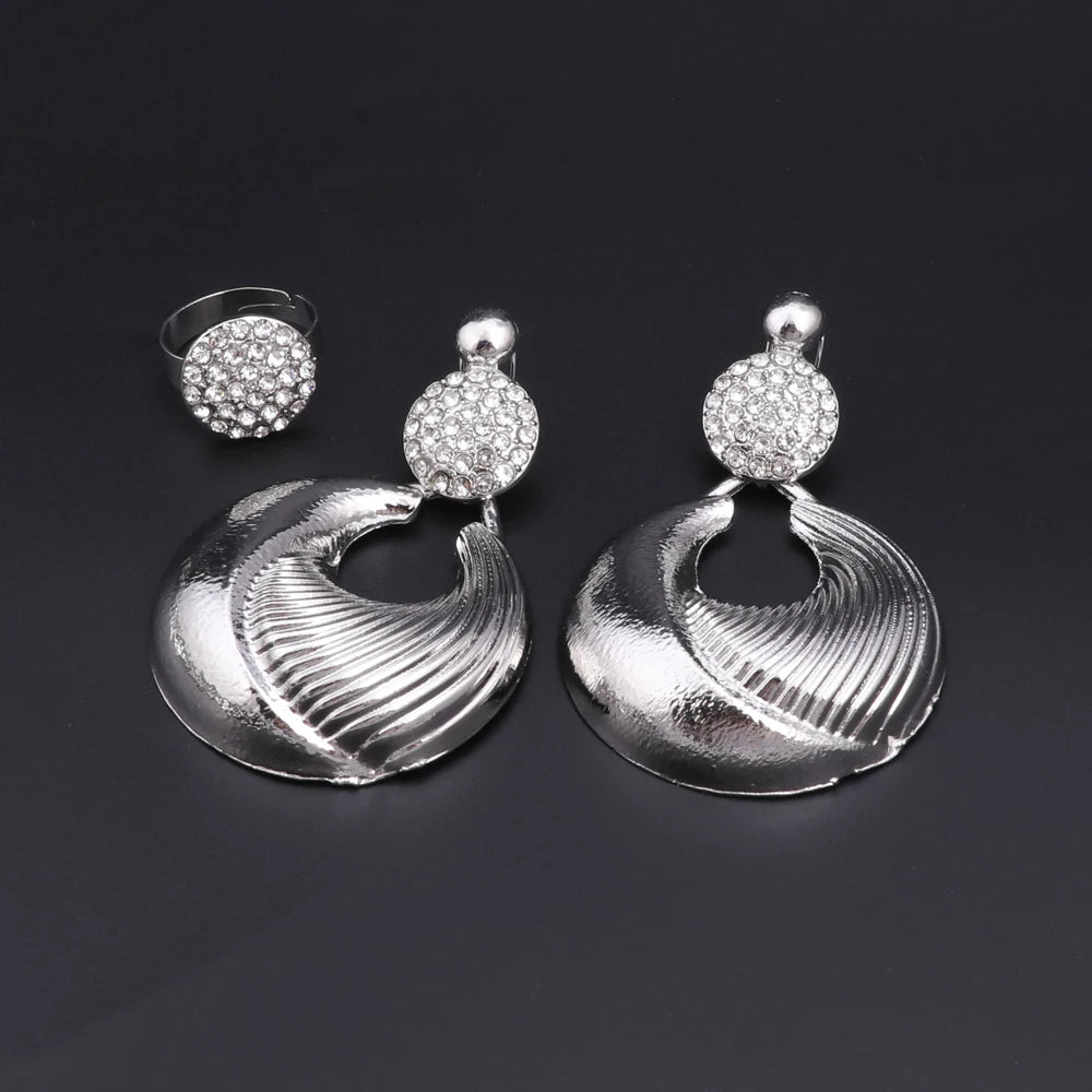 Dubai Silver Plated Luxury Jewelry Set – Women’s Necklace, Earrings, Bracelet & Ring for Wedding and Party