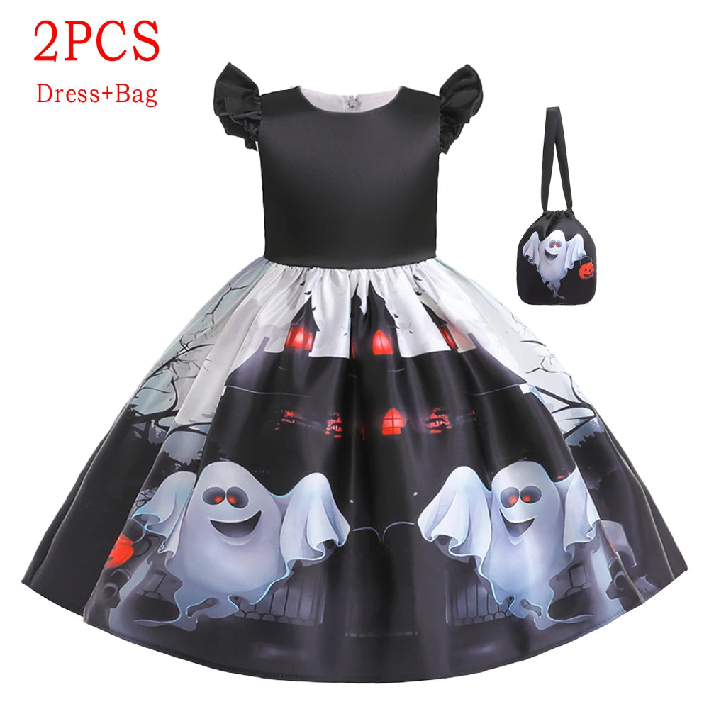 Girls’ Halloween Cosplay Costume – Pumpkin, Bat & Gothic Princess Dress for Carnival, Christmas & Birthday Parties