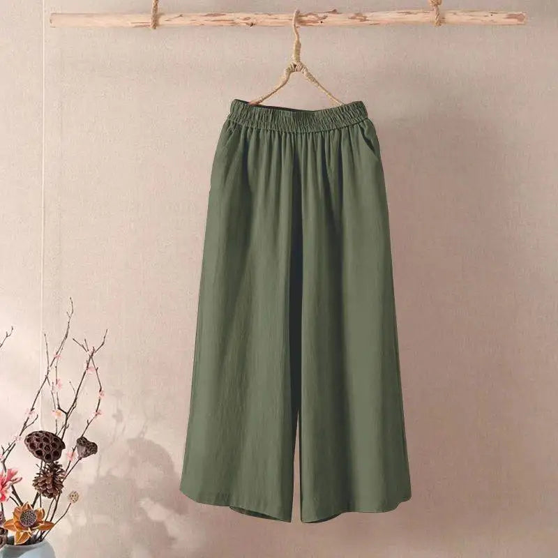 Women’s Casual Cotton Linen Pants – Vintage Wide Leg Capri Sweatpants | Summer Joggers Fashion Clothing
