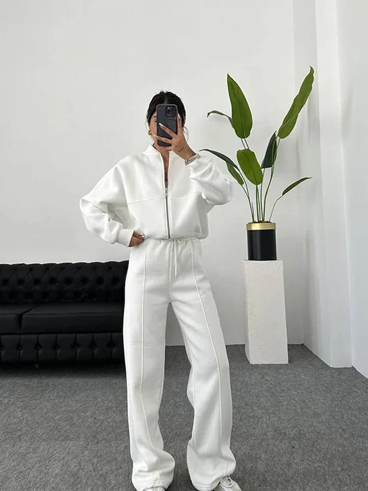 Women’s 2025 Casual Two-Piece Pants Set – Long-Sleeved Cardigan Sweatshirt & Trousers | Autumn & Winter Street Fashion