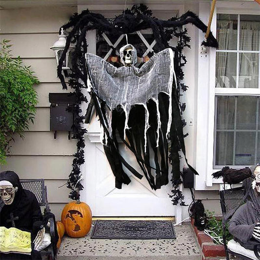 Skull Gauze Door Hanging Decoration ? Spooky Halloween Entrance Drape for Haunted House & Party Decor