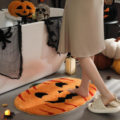 Halloween Bat-Shaped Soft Absorbent Rug ? Spooky Decorative Carpet for Home, Bathroom & Bedroom