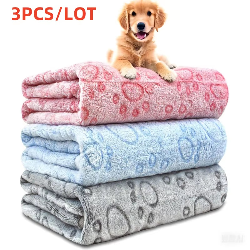 3 PCS Soft and Fluffy Quality Pet Blanket, Cute Paw Print Dog Blanket, Plush Pet Mat, Warm and Comfortable Cat and Dog Blanket