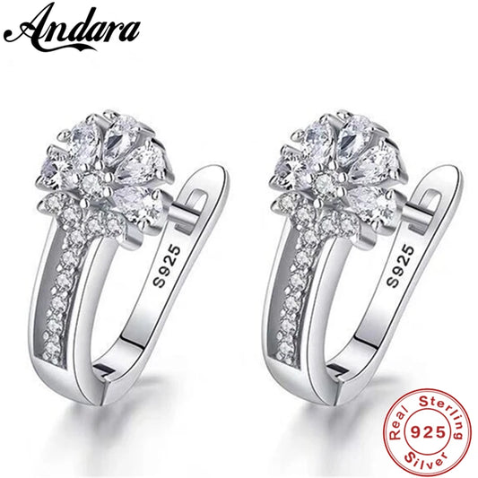 925 Sterling Silver Flower Earrings – Zircon Crystal Inlaid Fine Jewelry for Women, Engagement & Wedding Gift
