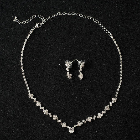 Elegant Rhinestone Necklace & Earrings Set – Bridal Wedding Jewelry Accessories for Women