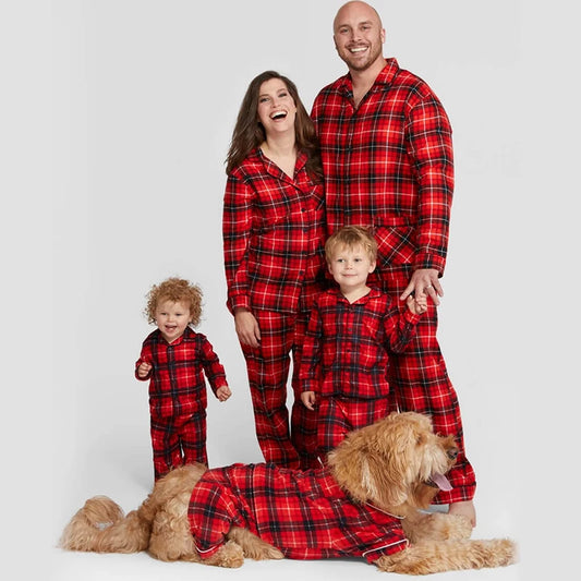 Christmas Family Matching Pajamas – Plaid Cotton Set for Mom, Dad, Kids, Baby & Pet