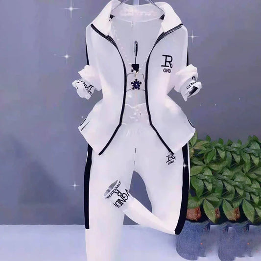 Women’s Casual Two-Piece Set – Korean Fashion Slim Long Sleeve Jacket & Pants Sportswear Outfit
