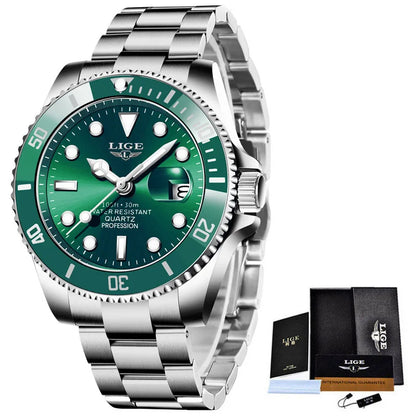 LIGE Men’s Luxury Diver Watch – Waterproof Sport Quartz Wristwatch with Date DisplayMen’s Sport Quartz Watch