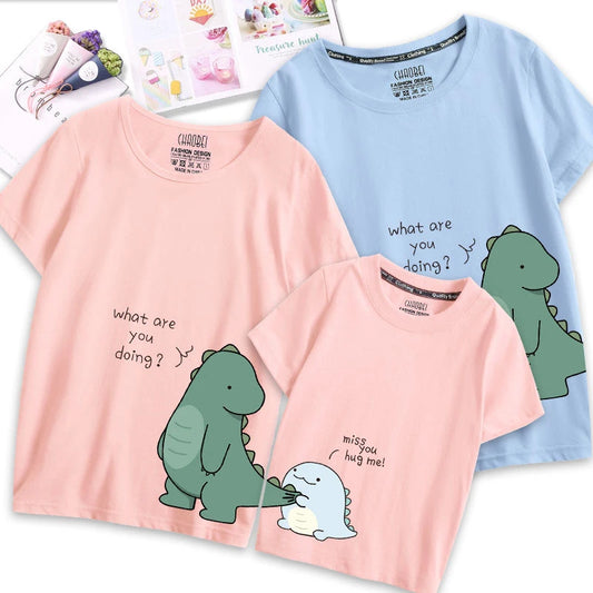 Family Matching Outfits – Cartoon Dinosaur T-Shirts for Mom, Dad & Kids | Summer Cotton Parent-Child Clothing SetParent-Child Matching T-Shirts