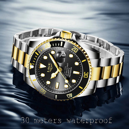 LIGE Men’s Luxury Diver Watch – Waterproof Sport Quartz Wristwatch with Date DisplayMen’s Sport Quartz Watch