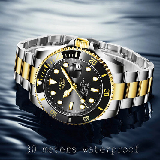 LIGE Men’s Luxury Diver Watch – Waterproof Sport Quartz Wristwatch with Date DisplayMen’s Sport Quartz Watch