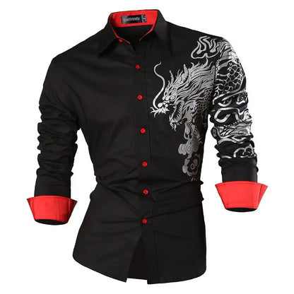 Sport trendy Men’s Dragon Print Long Sleeve Shirt