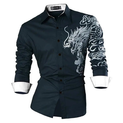 Sport trendy Men’s Dragon Print Long Sleeve Shirt