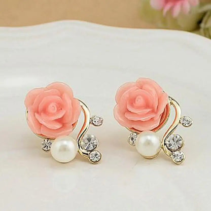 Gold Rose Pearl Stud Earrings – Elegant Brand Design Women’s Jewelry, Classic 2017 Fashion Accessories Orecchini Perlas