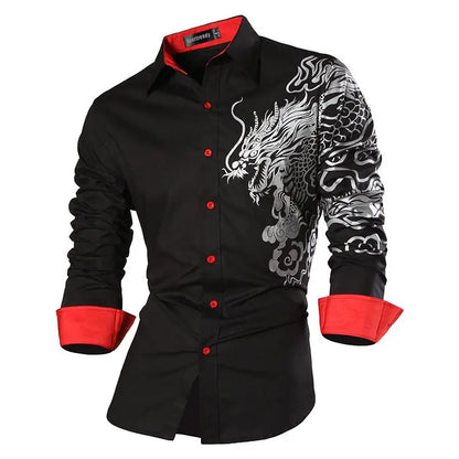 Sport trendy Men’s Dragon Print Long Sleeve Shirt
