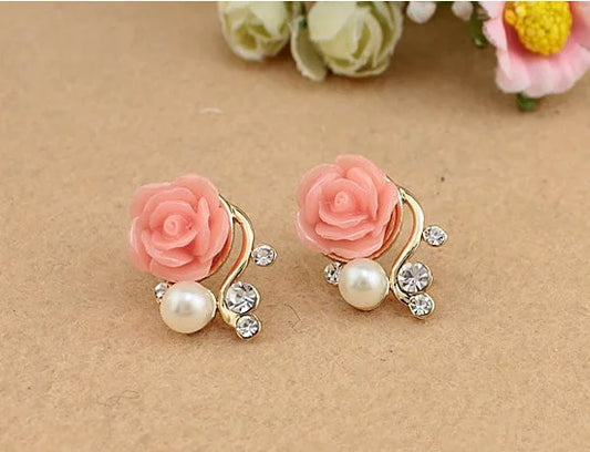 Gold Rose Pearl Stud Earrings – Elegant Brand Design Women’s Jewelry, Classic 2017 Fashion Accessories Orecchini Perlas