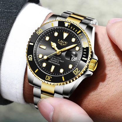 LIGE Men’s Luxury Diver Watch – Waterproof Sport Quartz Wristwatch with Date DisplayMen’s Sport Quartz Watch