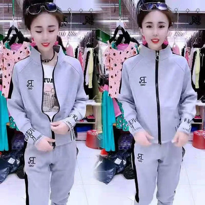 Women’s Casual Two-Piece Set – Korean Fashion Slim Long Sleeve Jacket & Pants Sportswear Outfit