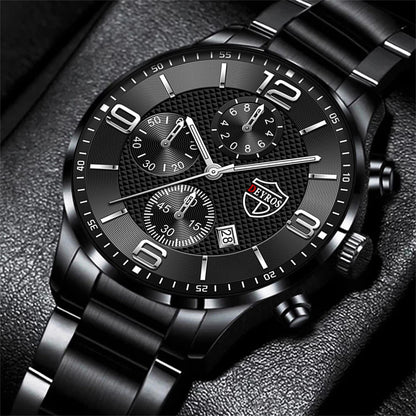 Luxury Business Men’s Watch – Stainless Steel & Leather Quartz Wristwatch with Calendar and Luminous Display