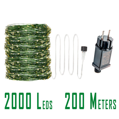 200M 2000LED Green Wire Fairy String Light Garland With Waterproof For Christmas Outdoor Wedding Garden Patio Room Decoration