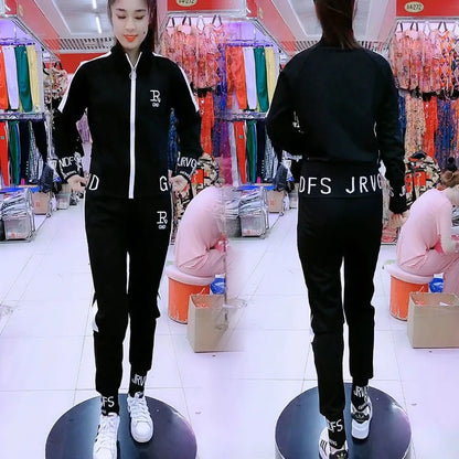 Women’s Casual Two-Piece Set – Korean Fashion Slim Long Sleeve Jacket & Pants Sportswear Outfit