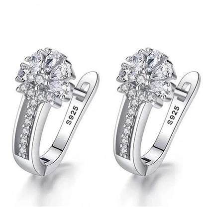 925 Sterling Silver Flower Earrings – Zircon Crystal Inlaid Fine Jewelry for Women, Engagement & Wedding Gift