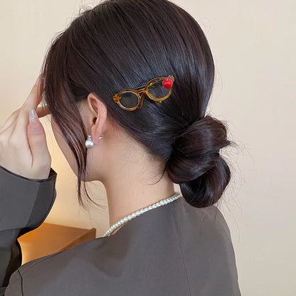 New Fashion Apple Glasses Hair Clip for Women Girl Cute Side Duckbill Clip Straight Hairpins Versatile Hair Accessories Gift