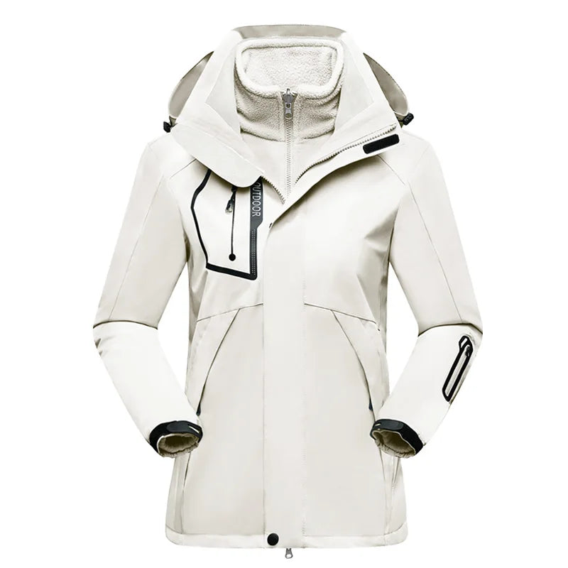 Women’s 3-in-1 Waterproof Hiking Jacket – Fleece Lined Winter Windbreaker