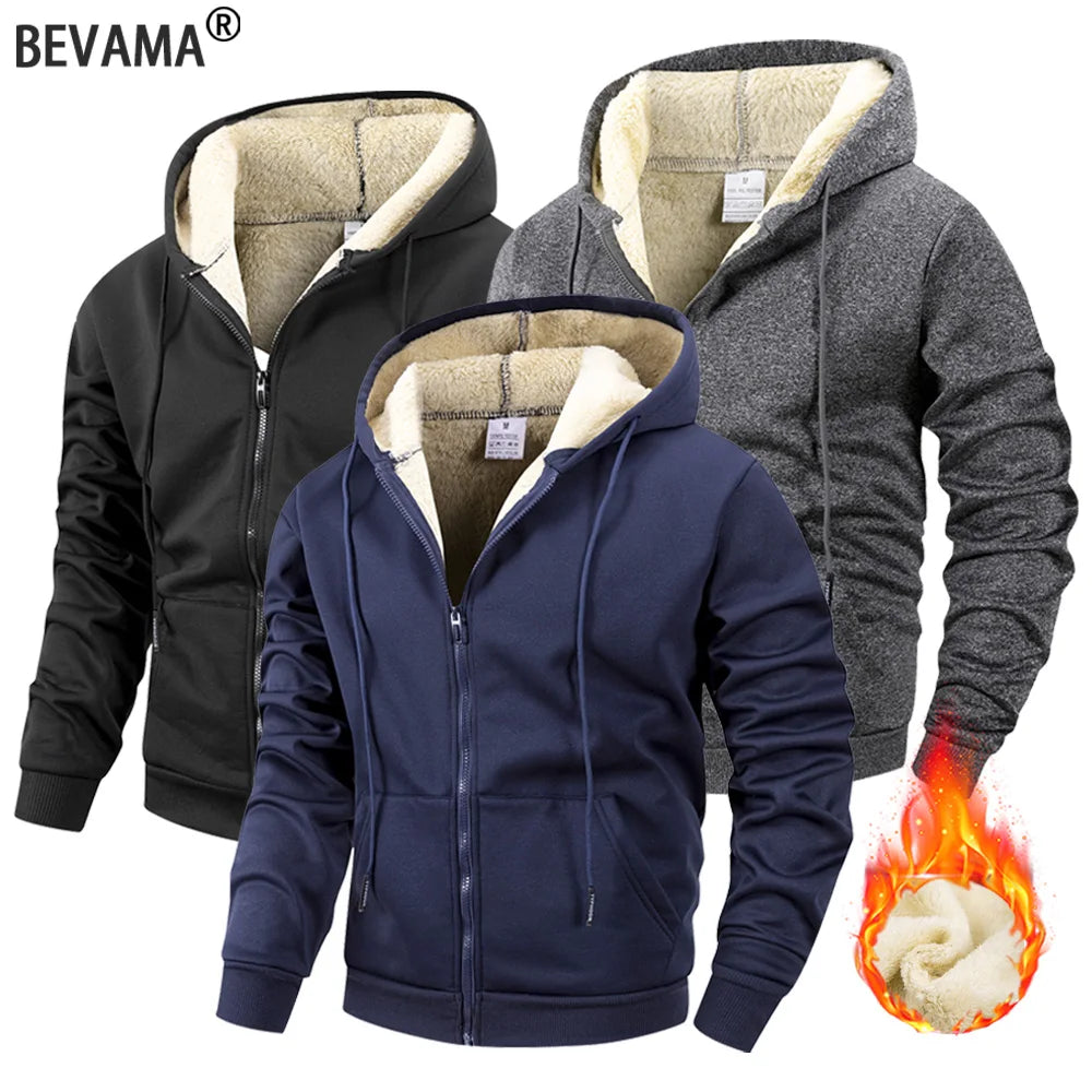 Men’s Fleece Hooded Jacket – Winter Warm Windproof Zipper Heavyweight Sweatshirt Coat