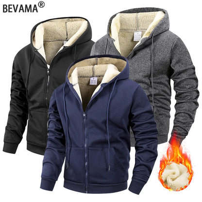 Men’s Fleece Hooded Jacket – Winter Warm Windproof Zipper Heavyweight Sweatshirt Coat