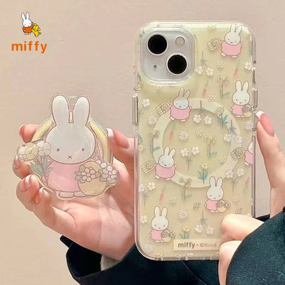 Cartoon Miffy Phone Case Suitable for Iphone 16 15 14 Cute Magnetic Bracket High Quality Anti Drop Phone Case Anime Accessories