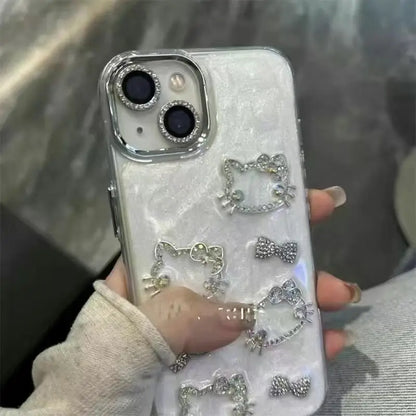 Hello Kitty Anime Diamond Three-dimensional Chain Phone Case for IPhone 11 12 13 14 15 Pro Max Plus 16Pro Shockproof Cover Gifts