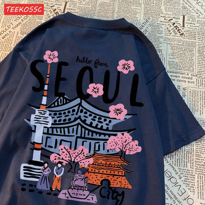 Women’s Casual Cotton T-Shirt – Seoul Scenery Printed Short Sleeve Oversize Tee | Breathable Summer TopWomen’s Clothing / Tops / T-Shirts
