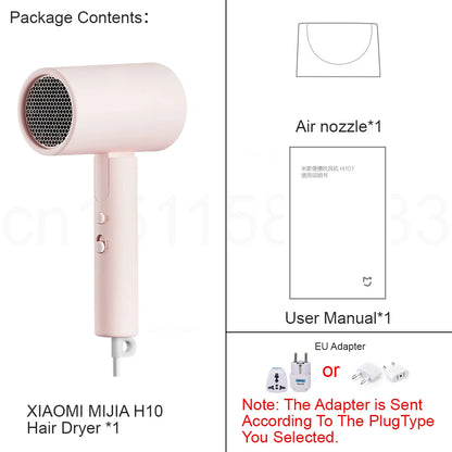 XIAOMI MIJIA H101 Portable Hair Dryer – 1600W,Foldable,50M Negative Ions,15m/s Airflow,Dual Heat & Speed Modes,220V With adapter