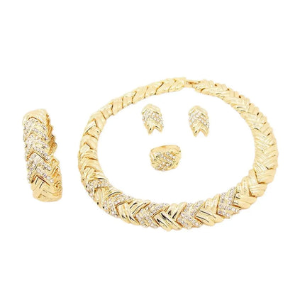 18K Gold Plated Crystal Jewelry Set for Women – Clear Rhinestone Necklace & Earrings Elegant Fashion Accessories Gift