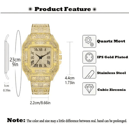 Classic Luxury Men’s Square Rhinestone Quartz Watch – Business Stainless Steel Roman Scale Wristwatch