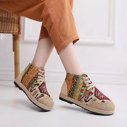 Women’s Bohemian Grass Woven Flat Espadrilles – Comfortable Lace-Up Non-Leather Casual Shoes