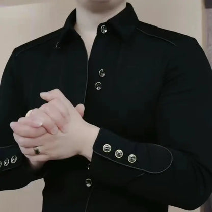 Men’s High-End Slim Fit Lapel Sweatshirt – Autumn Winter Luxury Korean Style Long Sleeve Shirt