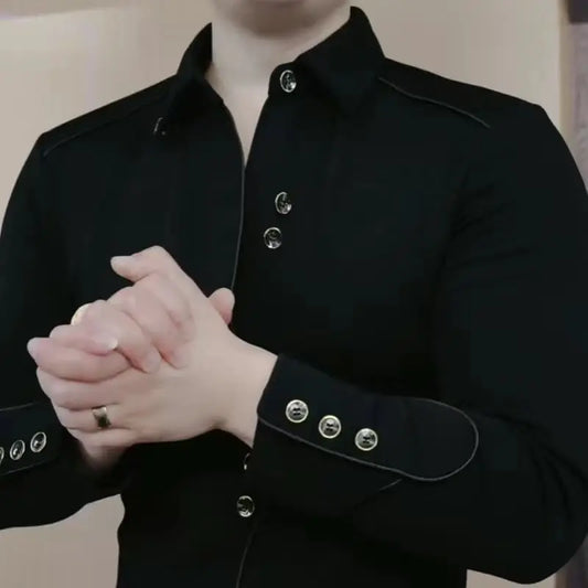 Men’s High-End Slim Fit Lapel Sweatshirt – Autumn Winter Luxury Korean Style Long Sleeve Shirt