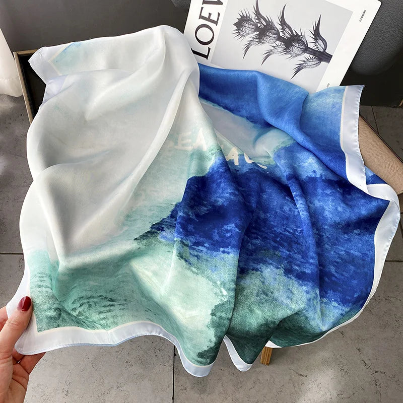 2025 Satin Imitation Print Silk Scarf Square Women Neck Scarves Wrap Headkerchief Beach Hair Band Women's Bandana