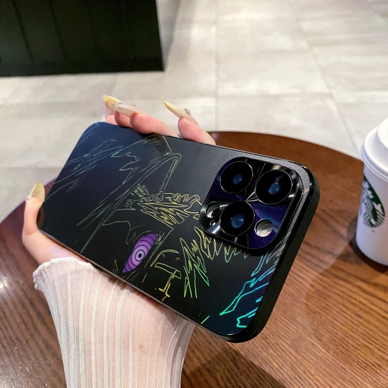 New Laser Bling Anime Cases for iphone 14 13 12 15 16 pro max 13pro 14pro 15pro Kakashi Obito Pain Phonecase Gift