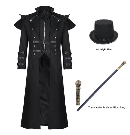 2025 Halloween Medieval Cosplay Costume – Stage Performance Outfit with Split Windbreaker, Hat, and Scepter for Palace Banquet