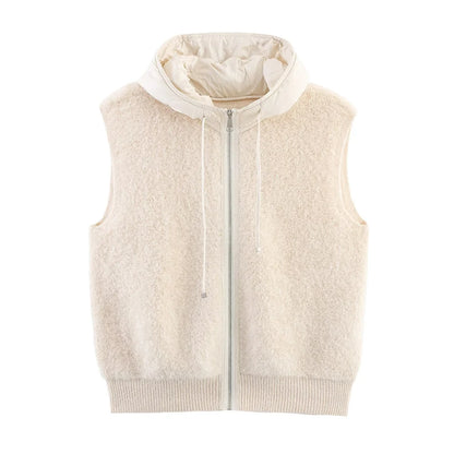 Women’s Cotton Towel-Knit Hooded Zipper Cardigan Vest – New Casual Temperament Style Outerwear