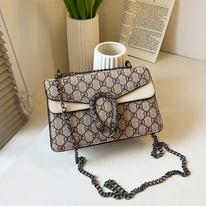 Letter Print Crossbody Bag Women's Fashion PU Design Metal Chain Strap Magnetic Lock Durable Base Daily Shopping Essential ﻿