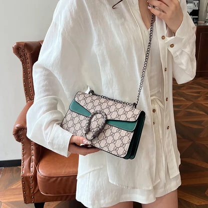 Letter Print Crossbody Bag Women's Fashion PU Design Metal Chain Strap Magnetic Lock Durable Base Daily Shopping Essential ﻿