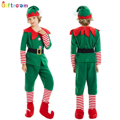 2025 New Christmas Children's and Adult Christmas Elf Costumes, Santa Claus Green Elf Costumes, Cosplay Halloween Costume Set