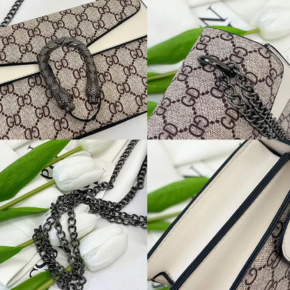 Letter Print Crossbody Bag Women's Fashion PU Design Metal Chain Strap Magnetic Lock Durable Base Daily Shopping Essential ﻿